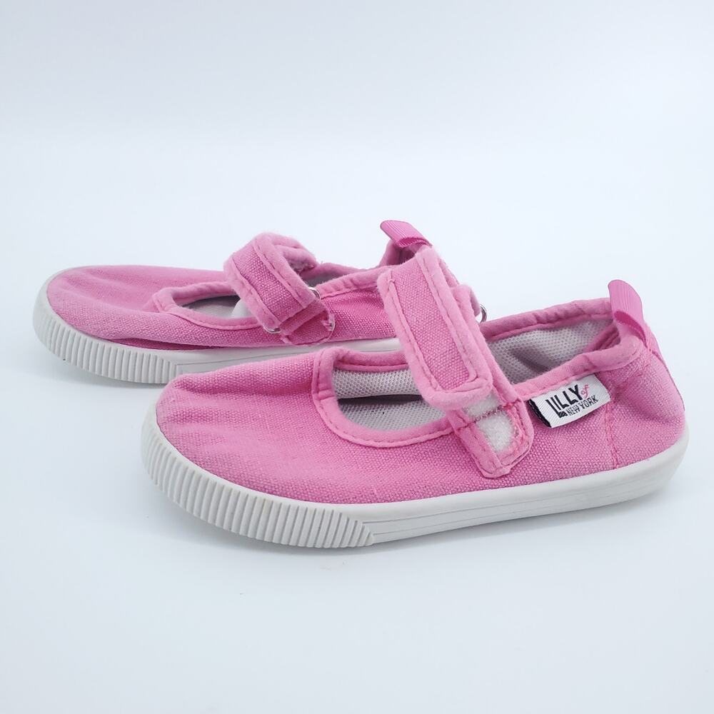 Lily NY Girl Bright Pink Mary Jane Canvas Playground School Slip On Shoe 7T - Picture 3 of 7